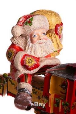 10 Hand carved Santa Claus TRAIN Handpainted Christmas wood figurine Ded Moroz
