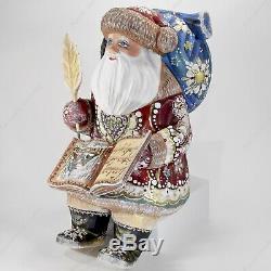 10 Santa Claus Christmas Russian Hand Carved Wooden Figure Statue With A Book