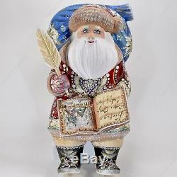 10 Santa Claus Christmas Russian Hand Carved Wooden Figure Statue With A Book