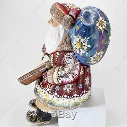 10 Santa Claus Christmas Russian Hand Carved Wooden Figure Statue With A Book