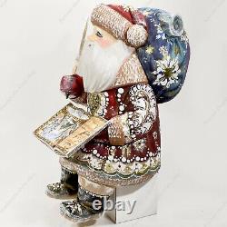 10 Santa Claus Christmas Russian Hand Carved Wooden Figure Statue With A Book