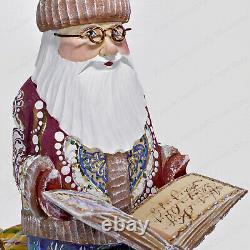 10 Santa Claus With A Book Statue Christmas Russian Hand Carved Wooden Figure