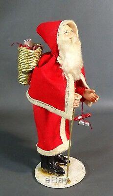 10Antique German Christmas Santa Claus Paper-Mache Figure Sack Bag Stick withBox