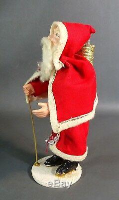 10Antique German Christmas Santa Claus Paper-Mache Figure Sack Bag Stick withBox