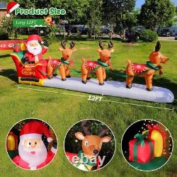 12 Ft Inflatable Santa Claus with Reindeer & LED Lights Outdoor Christmas Y