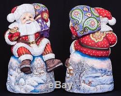 14 Hand carved Santa Claus Handpainted Christmas wood figurine Ded Moroz