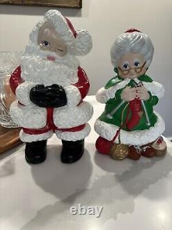 14 Tall Santa And Mrs Claus Hand Painted Ceramic Figurines Atlantic Mold 1980s