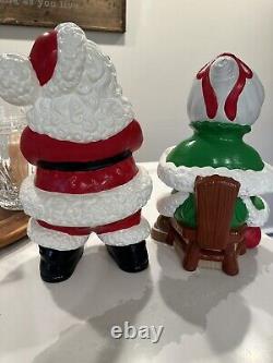 14 Tall Santa And Mrs Claus Hand Painted Ceramic Figurines Atlantic Mold 1980s