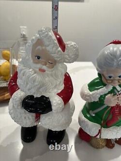 14 Tall Santa And Mrs Claus Hand Painted Ceramic Figurines Atlantic Mold 1980s