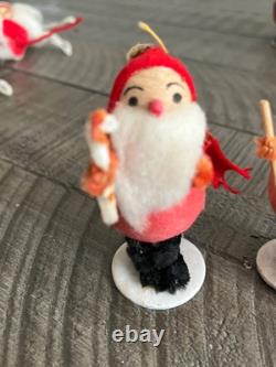 15 Nice VTG PUTZ Christmas Santa Claus Spun Cotton Crepe Paper figures