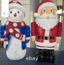 18 inch Christmas Santa Claus & Snowman Resin Statue Figures LED Lighted 2 Modes