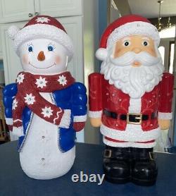 18 inch Christmas Santa Claus & Snowman Resin Statue Figures LED Lighted 2 Modes