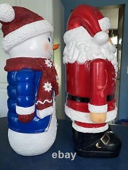 18 inch Christmas Santa Claus & Snowman Resin Statue Figures LED Lighted 2 Modes