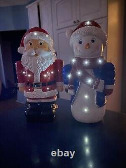 18 inch Christmas Santa Claus & Snowman Resin Statue Figures LED Lighted 2 Modes