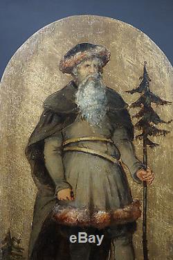 1830 Holland Dutch Art Icon Oil Painting Wooden Board Santa Claus St. Nicholas