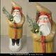 1890-1910 German 12 Belsnickle Santa Claus Gold With Mica Robe Holding Tree