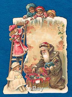 1890s-1900s C. D. Kenny Adv. Trade Card Santa Claus, Children, Toy Box