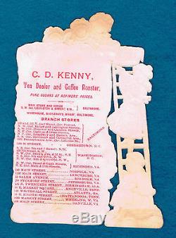 1890s-1900s C. D. Kenny Adv. Trade Card Santa Claus, Children, Toy Box