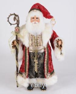 19 Karen Didion Regal Red Gold Santa Claus w Staff Figure Doll Christmas Decor