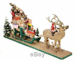 1910 14.9 German Santa Claus on Reindeer w Sled Erzgebirge Toys Trees & Animals