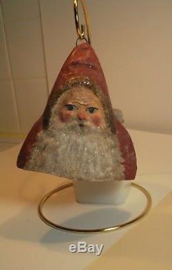 1910 German paper mache Santa Claus Christmas ornament with mica trim- EXCELLENT