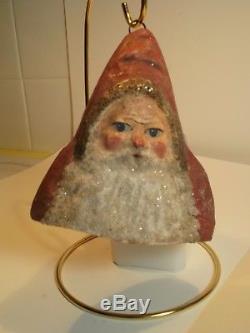 1910 German paper mache Santa Claus Christmas ornament with mica trim- EXCELLENT