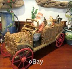 1910 Outstanding Workmanship German 20 Loofah Car Santa ClausFeather Tree+Toys