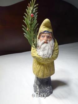 1921 CHRISTMAS ANTIQUE GERMAN BELSNICKLE SANTA CLAUS CANDY CONTAINER Mustard