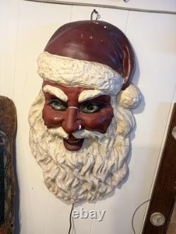 1940s Plaster Santa Claus Display Lighted Head Vintage Christmas Advertising