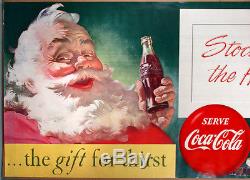 1950s Coca-Cola Christmas Store Display Poster 37x18 Haddon Sundblom Santa Claus