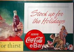 1950s Coca-Cola Christmas Store Display Poster 37x18 Haddon Sundblom Santa Claus