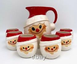 1967 Holt Howard Christmas Santa Claus Pitcher & 6 Santa Egg Nog Cups Rarer