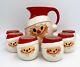 1967 Holt Howard Christmas Santa Claus Pitcher & 6 Santa Egg Nog Cups Rarer