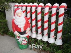 1968 Empire 46 Blow Mold Lighted Santa Claus + (9) 40 Blow Mold Candy Canes