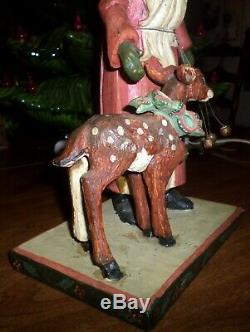 1988 House of Hatten Enchanted Forest Santa Claus Figure withReindeer 12 Tall