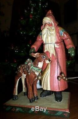 1988 House of Hatten Enchanted Forest Santa Claus Figure withReindeer 12 Tall