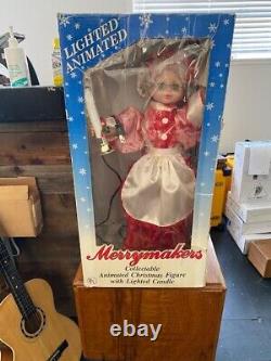 1989 Merrymakers Animated Christmas Figure? With Lighted Candle SANTA & Mrs CLAUS