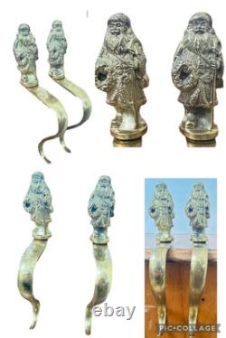 2 Santa Claus Father Christmas 1 Pair Solid Brass 3.5 Figurine Stocking Hangers