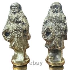 2 Santa Claus Father Christmas 1 Pair Solid Brass 3.5 Figurine Stocking Hangers