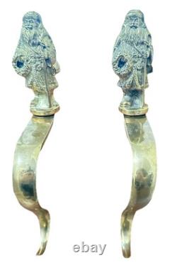 2 Santa Claus Father Christmas 1 Pair Solid Brass 3.5 Figurine Stocking Hangers