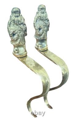 2 Santa Claus Father Christmas 1 Pair Solid Brass 3.5 Figurine Stocking Hangers