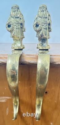 2 Santa Claus Father Christmas 1 Pair Solid Brass 3.5 Figurine Stocking Hangers