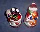 2 Snowman Thomas Paccone 2004 Glass Wood Stand Christmas Ornaments Figures