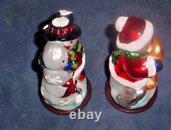 2 Snowman Thomas Paccone 2004 Glass Wood Stand Christmas Ornaments Figures