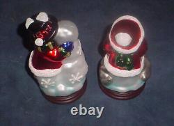 2 Snowman Thomas Paccone 2004 Glass Wood Stand Christmas Ornaments Figures