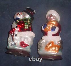 2 Snowman Thomas Paccone 2004 Glass Wood Stand Christmas Ornaments Figures