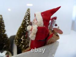 2 Vintage Santas in Vintage Sleigh with Trees and Xmas Wreath