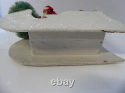 2 Vintage Santas in Vintage Sleigh with Trees and Xmas Wreath