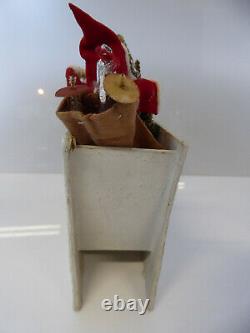 2 Vintage Santas in Vintage Sleigh with Trees and Xmas Wreath