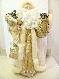 25 Tall Vintage Christmas Santa Figure with Gifts & Ivory/Fur/Gold Robe